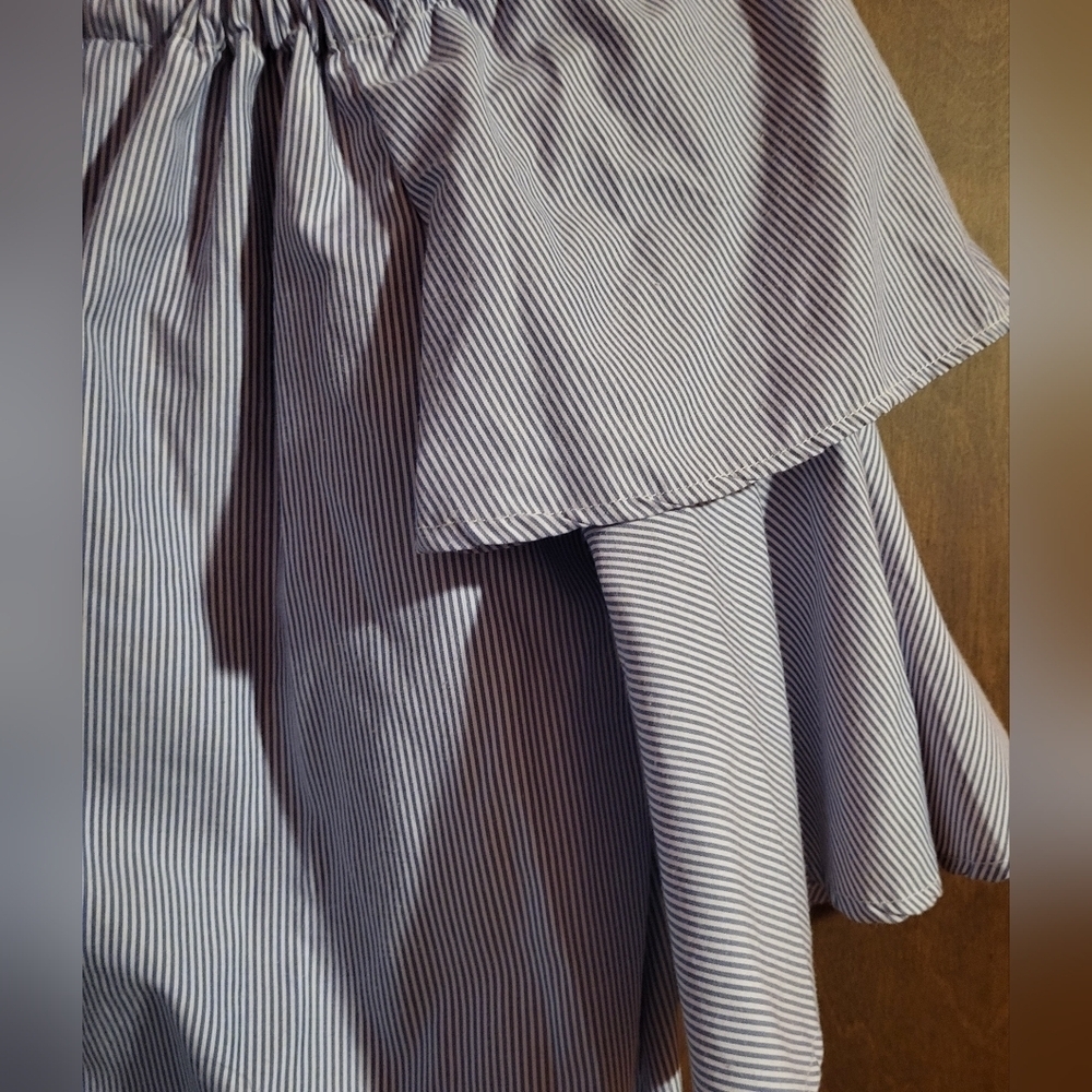 Song of Style Off Shoulder Ruffled Sleeve Blue Striped Cotton Dress Size Large - Picture 4 of 6